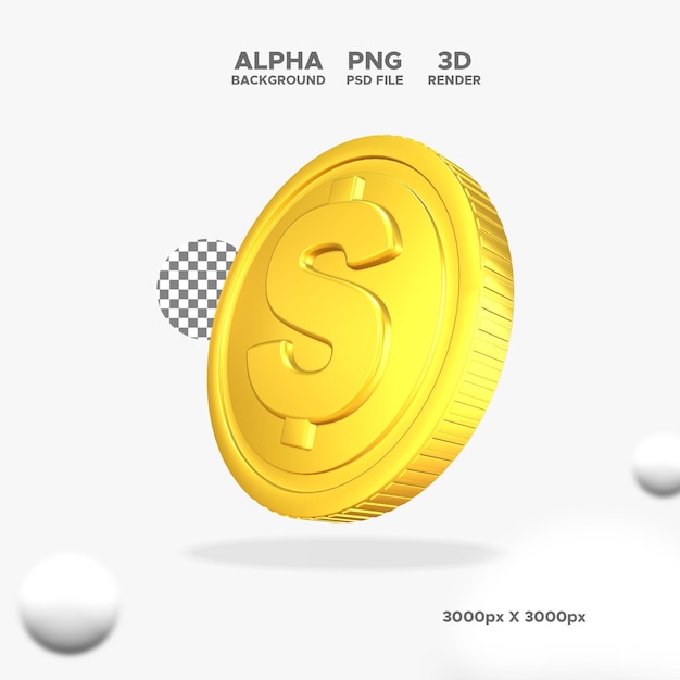 Dollar coin 3D rendering icon for design illustration isolated object