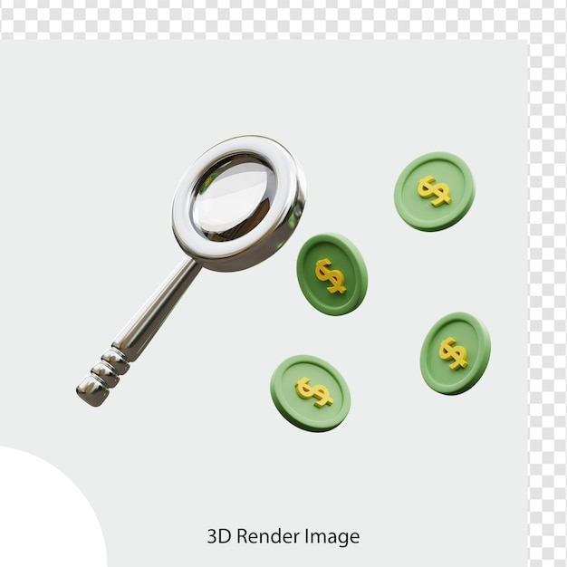 dollar coin search 3d illustration