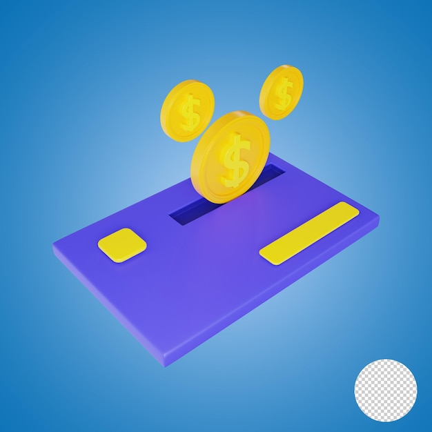 Dollar Coins Bank Card and Cash 3D Rendering