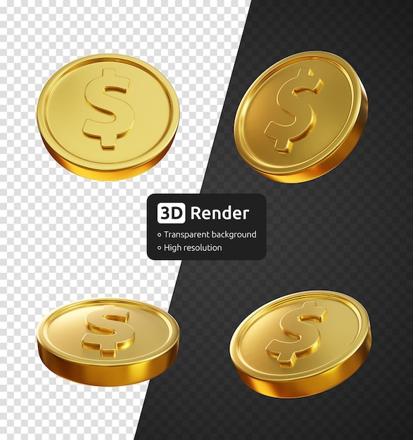 Dollar gold coin 3d render isolated