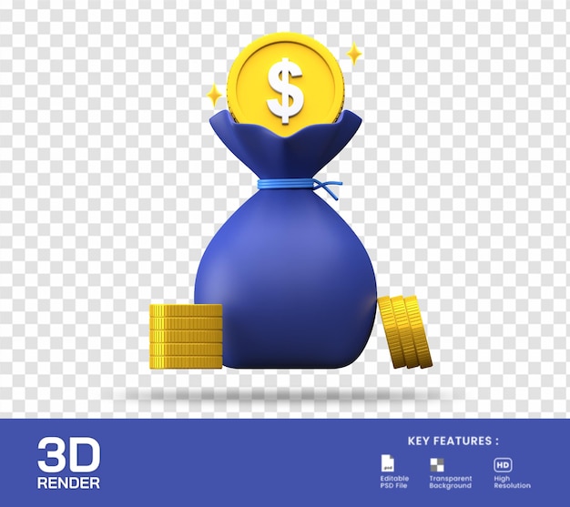 Dollar money bag 3d illustration