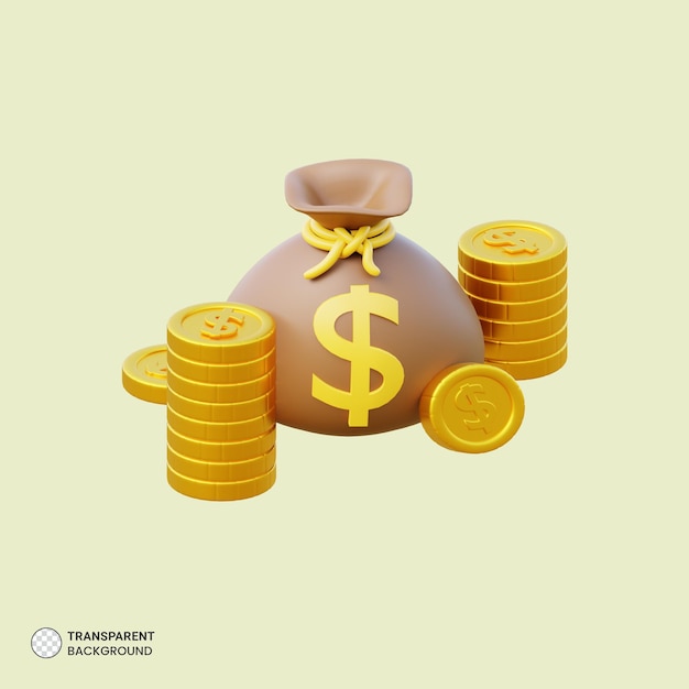 Dollar Sack and gold coin icon Isolated 3d render Illustration