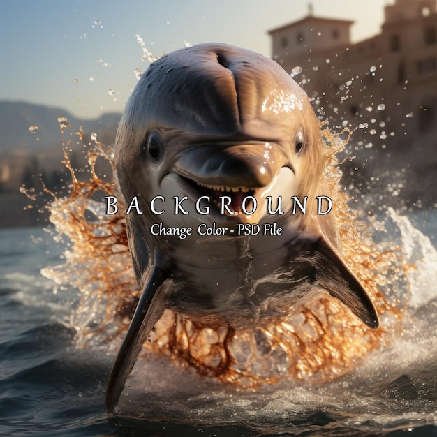 PSD dolphin jumping out of the water 3d render illustration