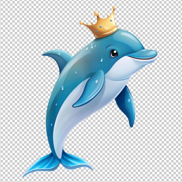 dolphin wearing crown on transparent background