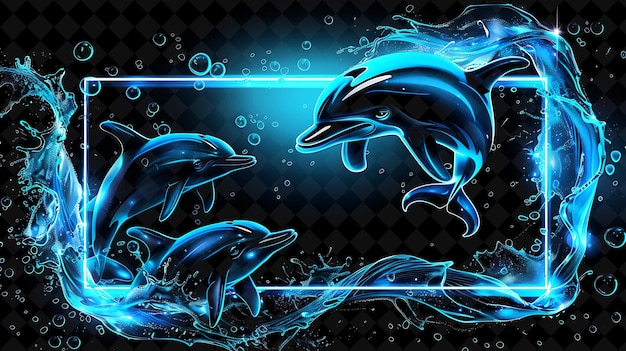 PSD dolphins in the water with a blue light