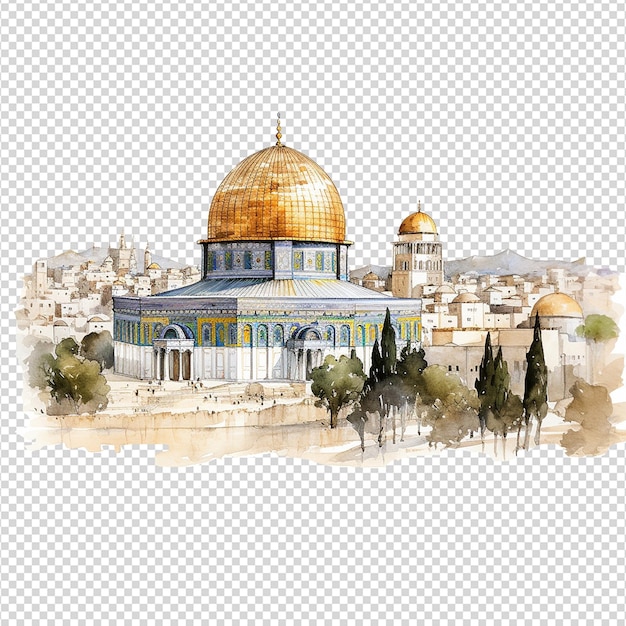 Dome of rock mosque isolated on transparent background