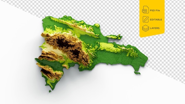 Dominican Republic Map Shaded Relief Color Height Map On White Background 3d Illustration