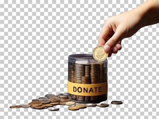 Donation concept hand putting money coin in box