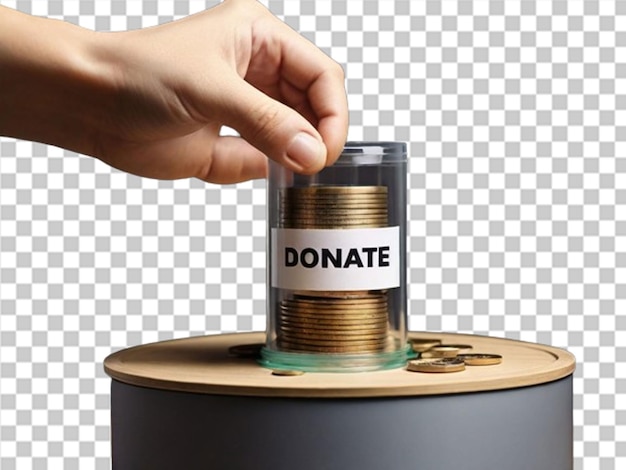 PSD donation concept hand putting money coin in box