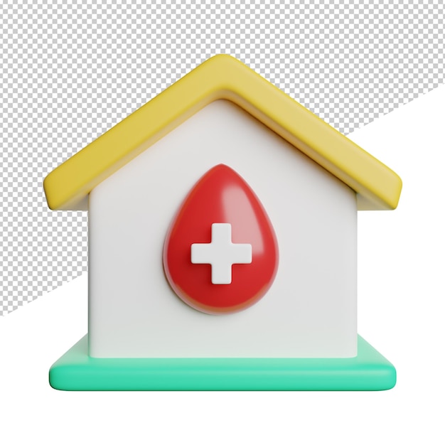 Donation Place Care A white and yellow house with a red drop of blood on the top