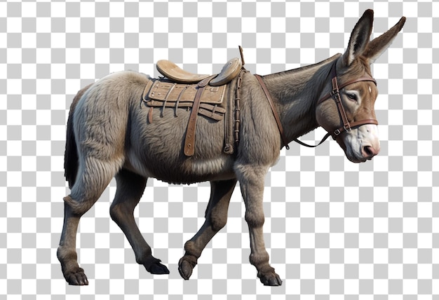 PSD a donkey with a saddle on its back is shown on a transparent background