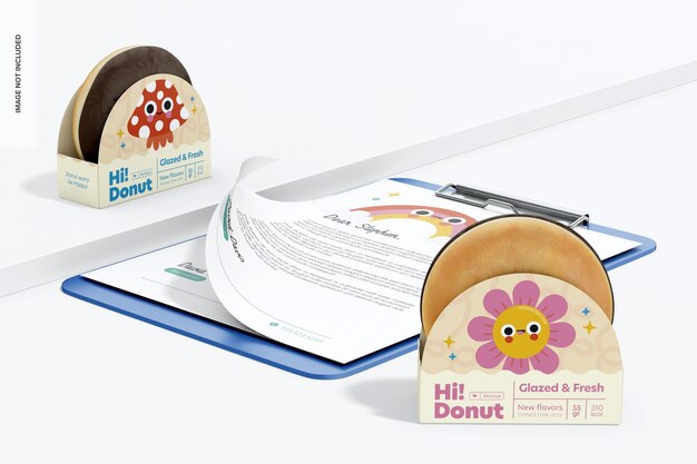 Donut Box with Stationery Mockup Perspective