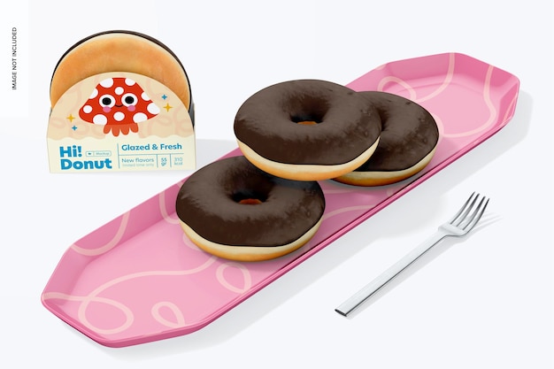 Donut Box with Stationery Mockup