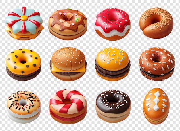 donut and burger icon set