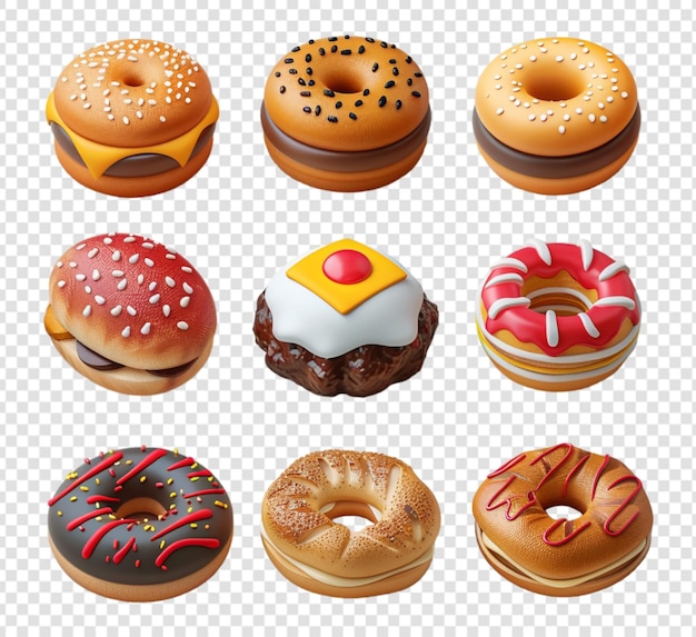 PSD donut and burger icon set