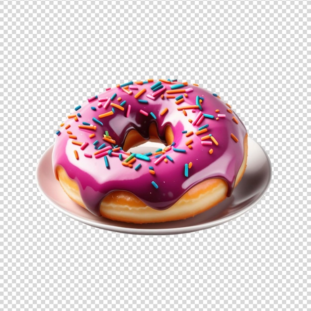 Donut on plate isolated on transparent background