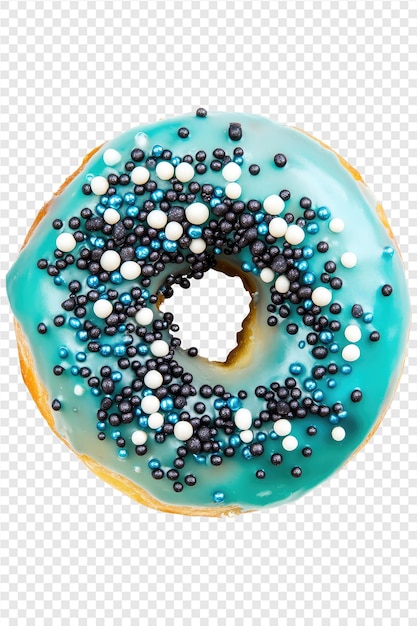 PSD a donut with blue and green icing and white sprinkles