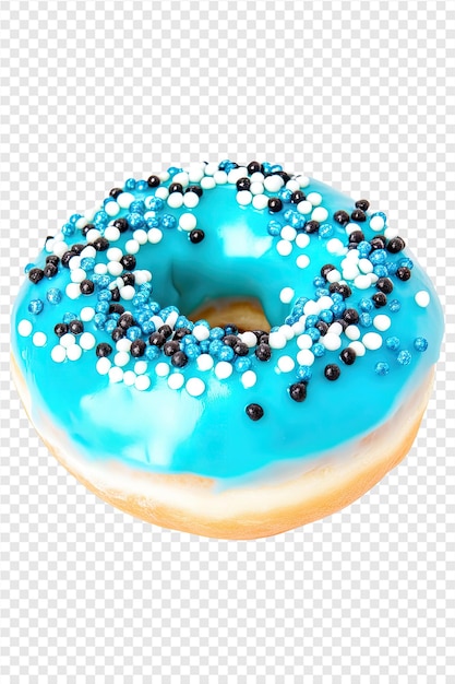 PSD a donut with blue icing and black and white beads