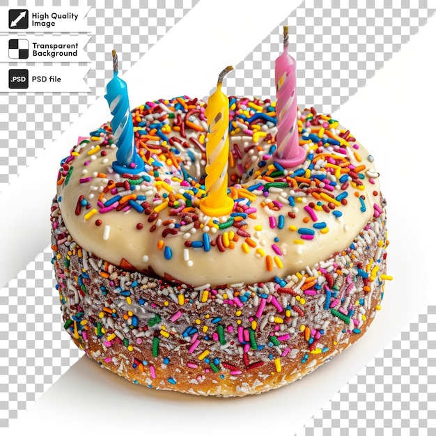 PSD a donut with candles on it and a donut with sprinkles on it