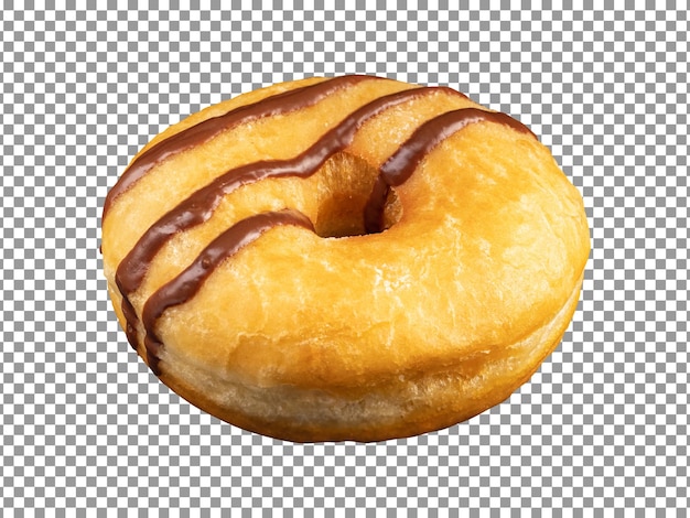 Donut with chocolate with brown stripe on transparent background