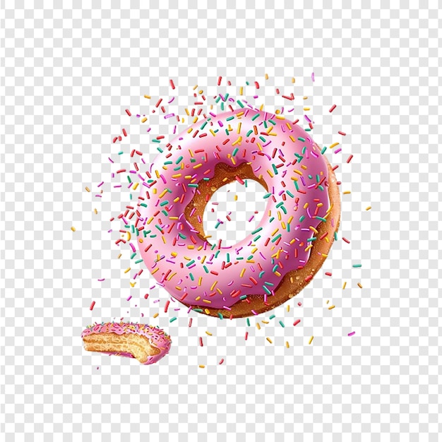 PSD a donut with colorful sprinkles and the word donuts on it