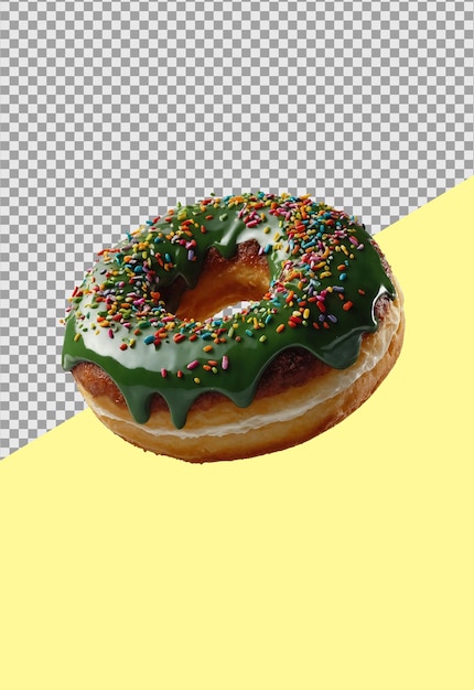 a donut with green icing and sprinkles on it