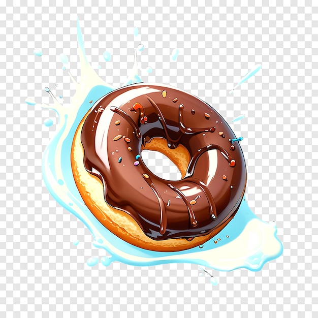 Donuts in dark and white chocolate with splashes isolated on a transparent background