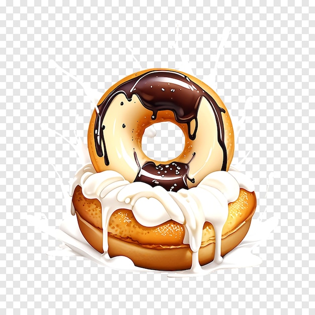 Donuts in dark and white chocolate with splashes isolated on a transparent background