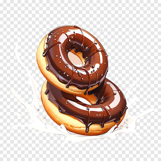 Donuts in dark and white chocolate with splashes isolated on a transparent background