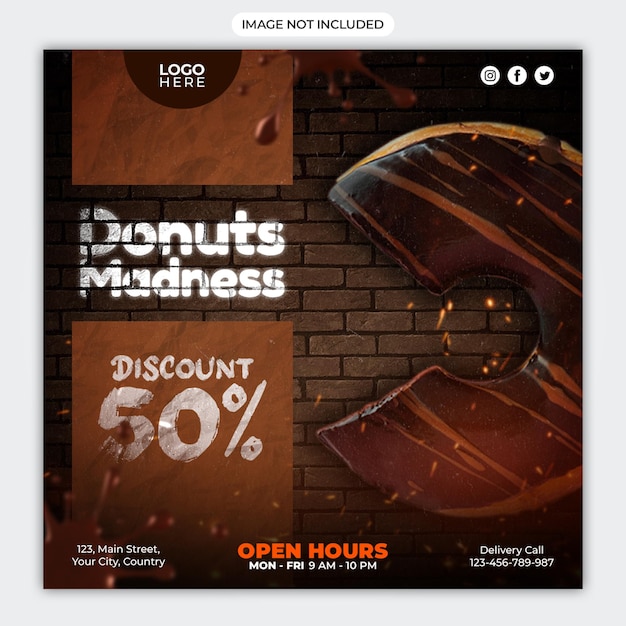 Donuts madness social media promotion square banner template