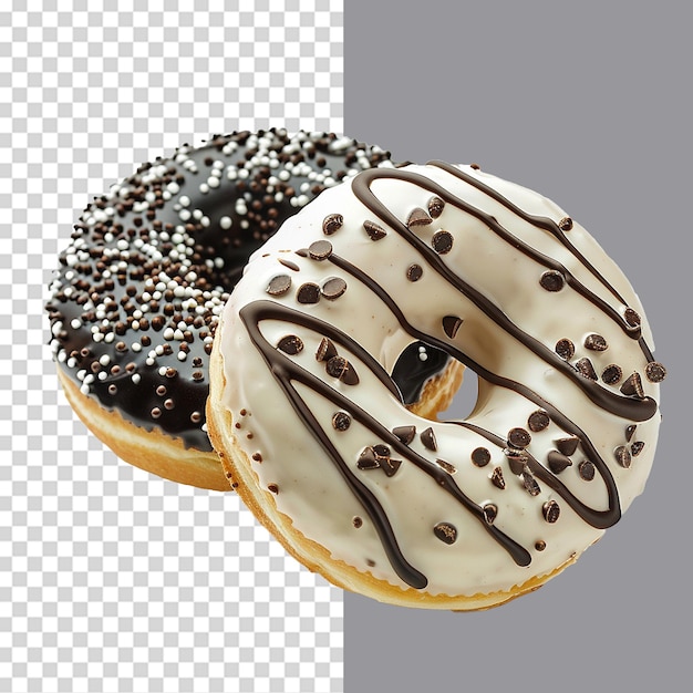 Donuts with dark and white chocolate png isolated on transparent background