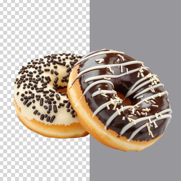 PSD donuts with dark and white chocolate png isolated on transparent background