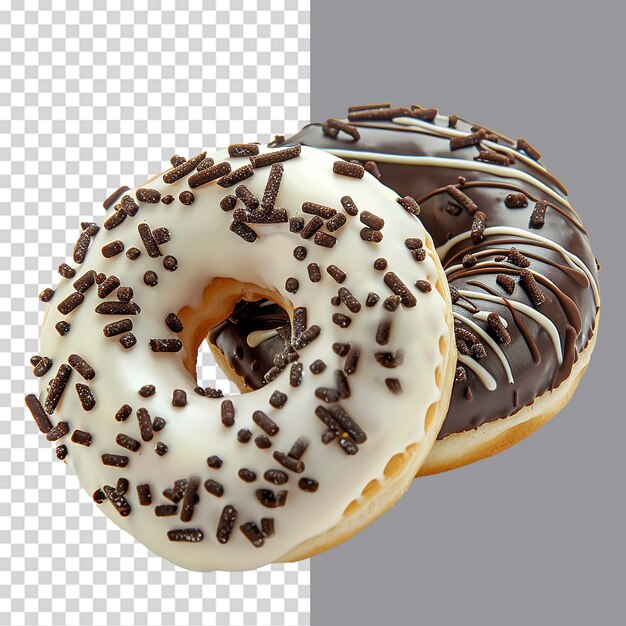 PSD donuts with dark and white chocolate png isolated on transparent background