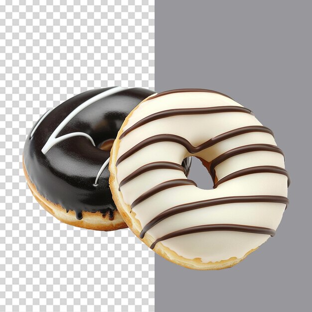 PSD donuts with dark and white chocolate png isolated on transparent background