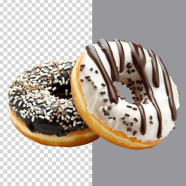 Donuts with dark and white chocolate png isolated on transparent background