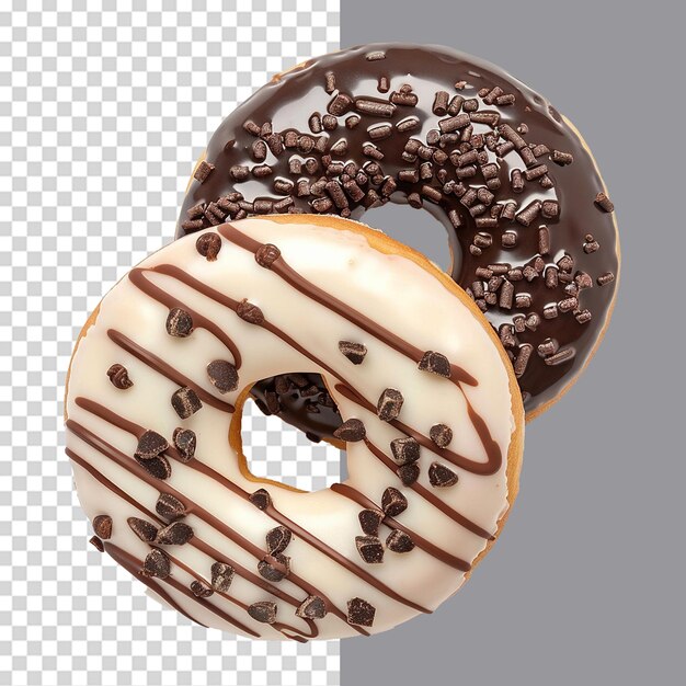 PSD donuts with dark and white chocolate png isolated on transparent background