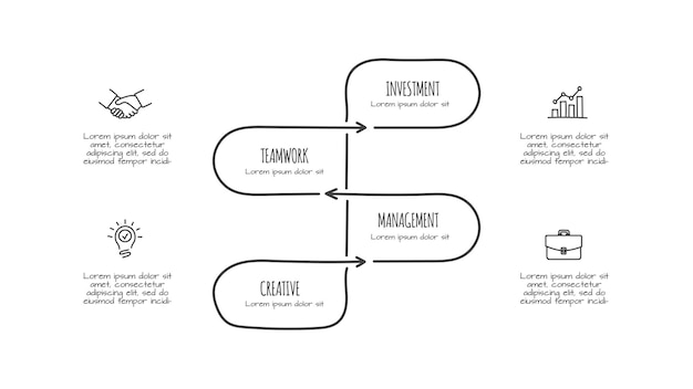 PSD doodle abstract infographic elements with 4 options hand drawn icons editable illustration