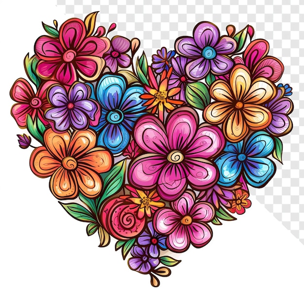 Doodle Art Floral Heart Cartoon Transparent Background