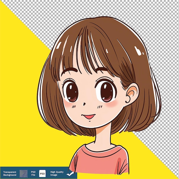 Doodle Cartoon Girl Simple Illustration on Transparent Background PNG PSD