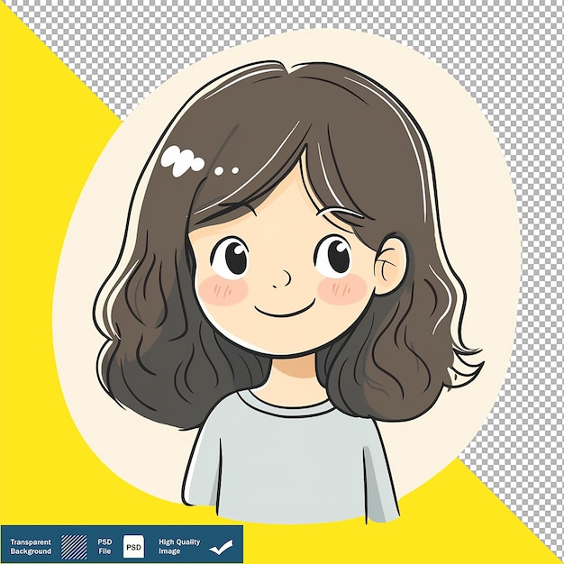 Doodle Cartoon Girl Simple Illustration on Transparent Background PNG PSD