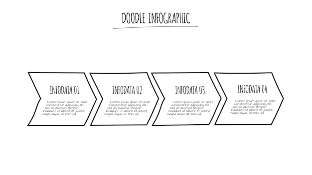 Doodle infographic arrows with 4 options Hand drawn icons Thin line illustration