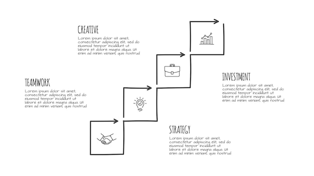 PSD doodle infographic elements with 4 options hand drawn icons editable illustration