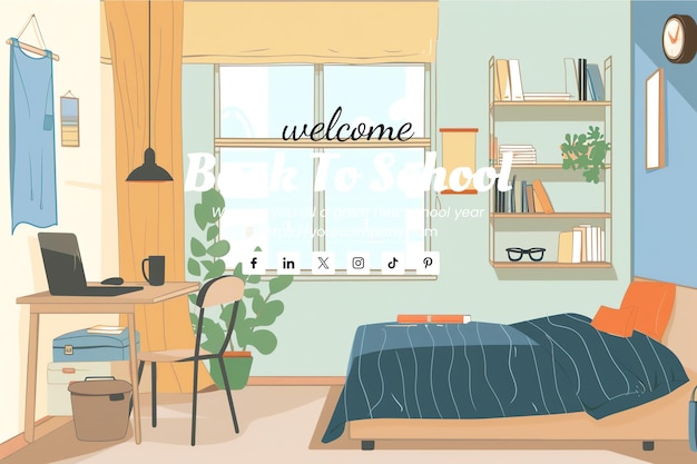 PSD dormitory room setting greeting card for back to schoold day