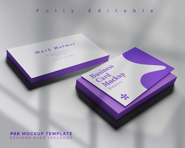 Double Businesscard Stack Mockup Template with Background Color Fully Editable