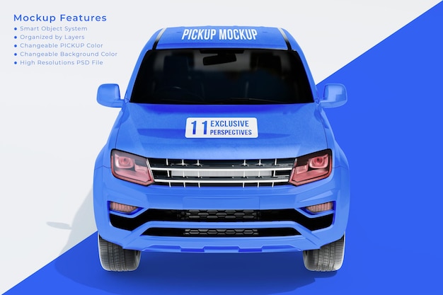 Double cabin pickup truck mockup top front perspective view