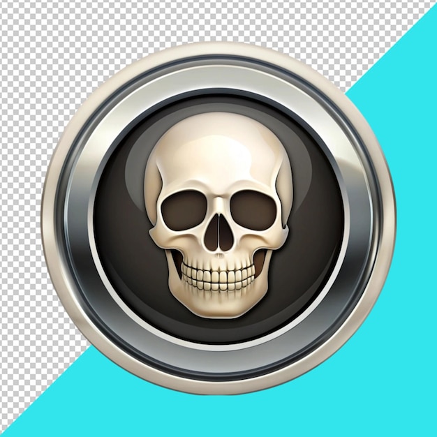 PSD double circular icon with a skull in the center on transperent background