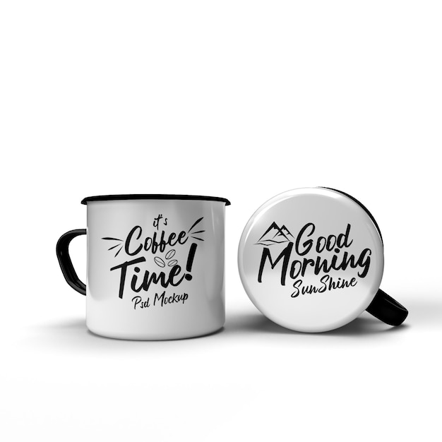 Double metal drinking coffee camping mug classic style isolated mockup