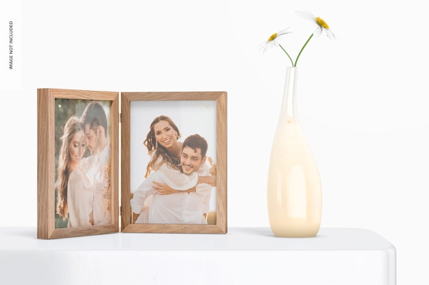 Double Photo Frame with Flower Pot Mockup