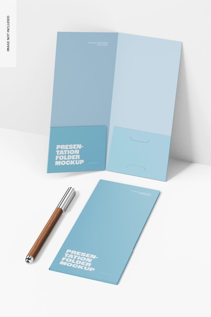 Double Pocket Presentation Folders Mockup, Leaned