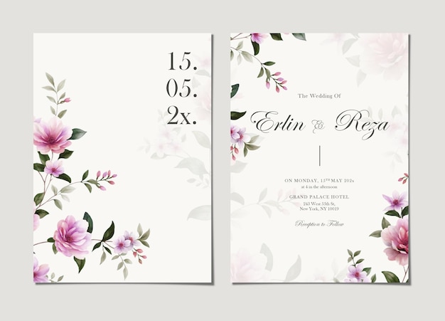 double sided elegant wedding invitation template with flower background